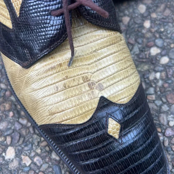 David Eden Genuine Teju Lizard Brown Camel Lace Up Dress Oxfords Shoes Size 11.5 - Picture 8 of 13